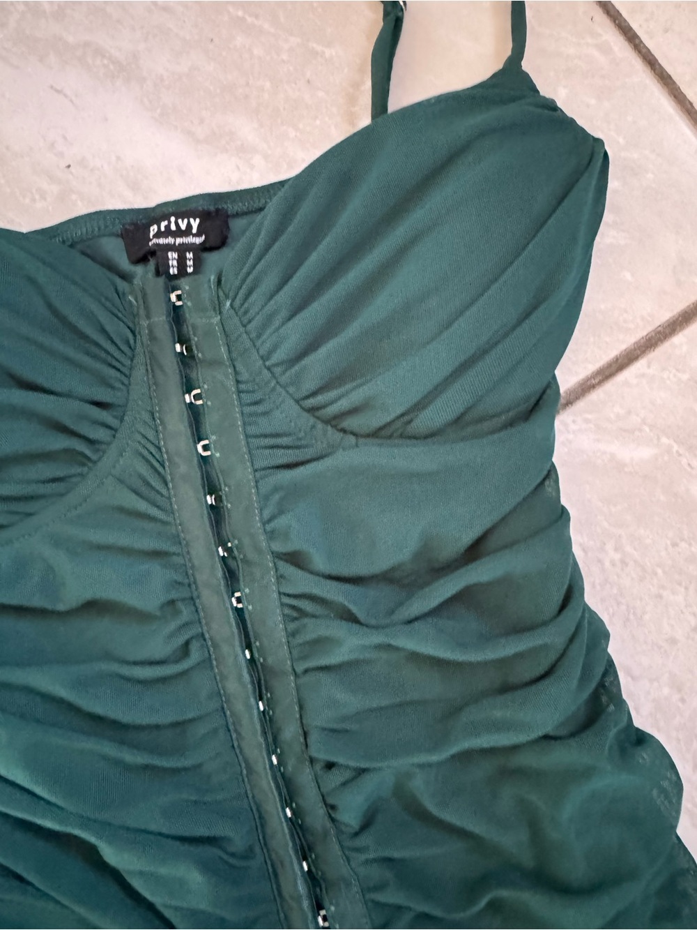 privy Deep Green Ruched Midi Dress with Front Buttons - Picture 8 of 9